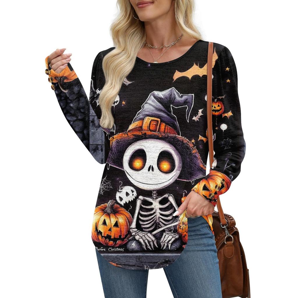 Damen Halloween Print Modisches Langarm-Top
