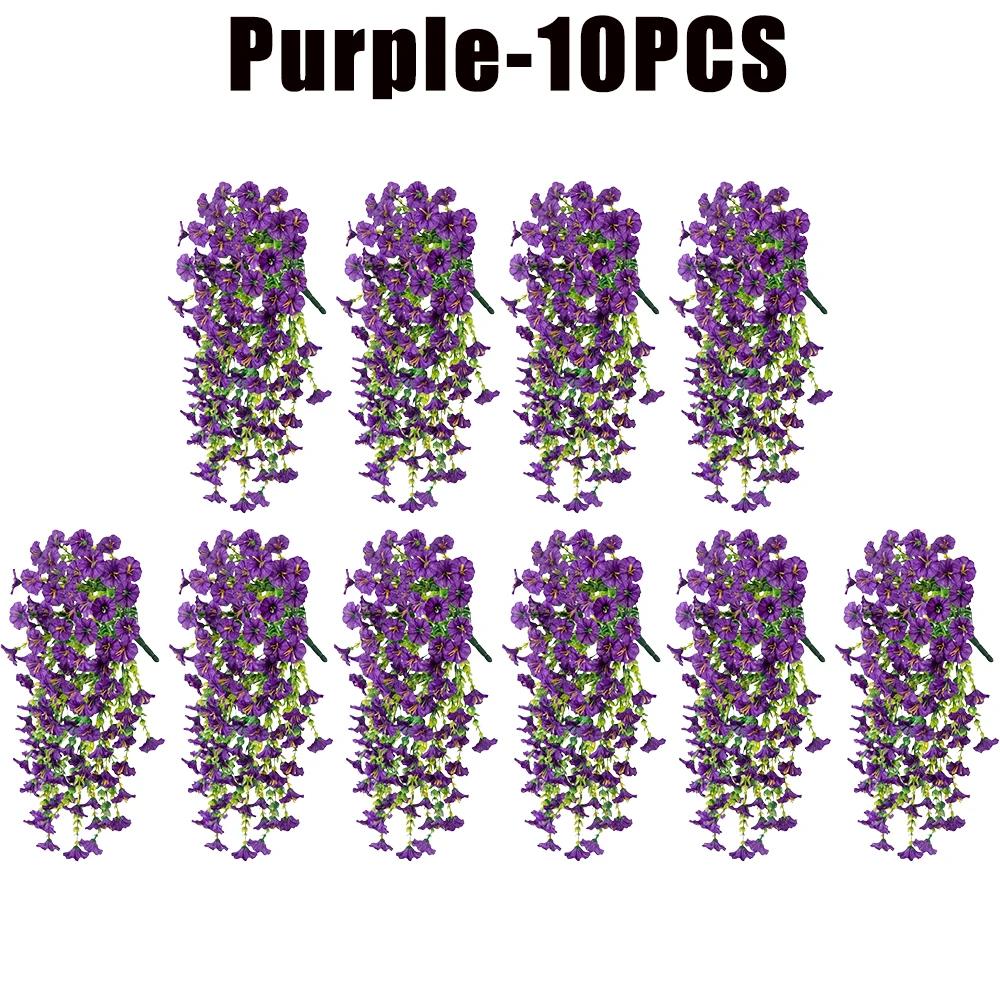 Artificial Faux Plants Flowers Fake Silk Fuchsia UV Resistant Realistic Morning Glory for Hanging Planter Porch Patio Decor