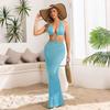 European and American Neck V-neck Knitted Hollow Dress, Women's Backless Waist Hollow Hip Long Dress Is In Stock.