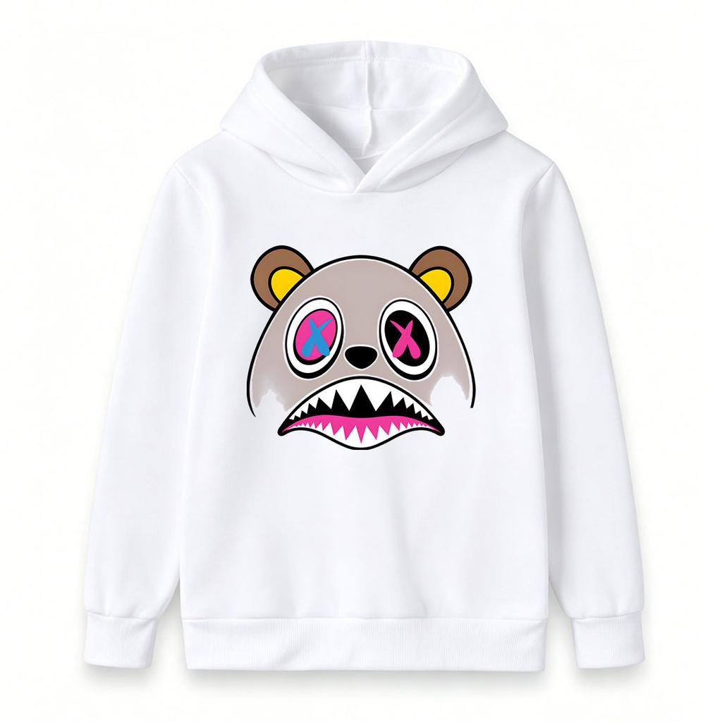 Kids Boys Girls Cute Cartoon Bear Graphic Pullover Hoodie, Cool X Eye Angry Bear Print Long Sleeve Casual Sweatshirt for Daily Wear Party Street