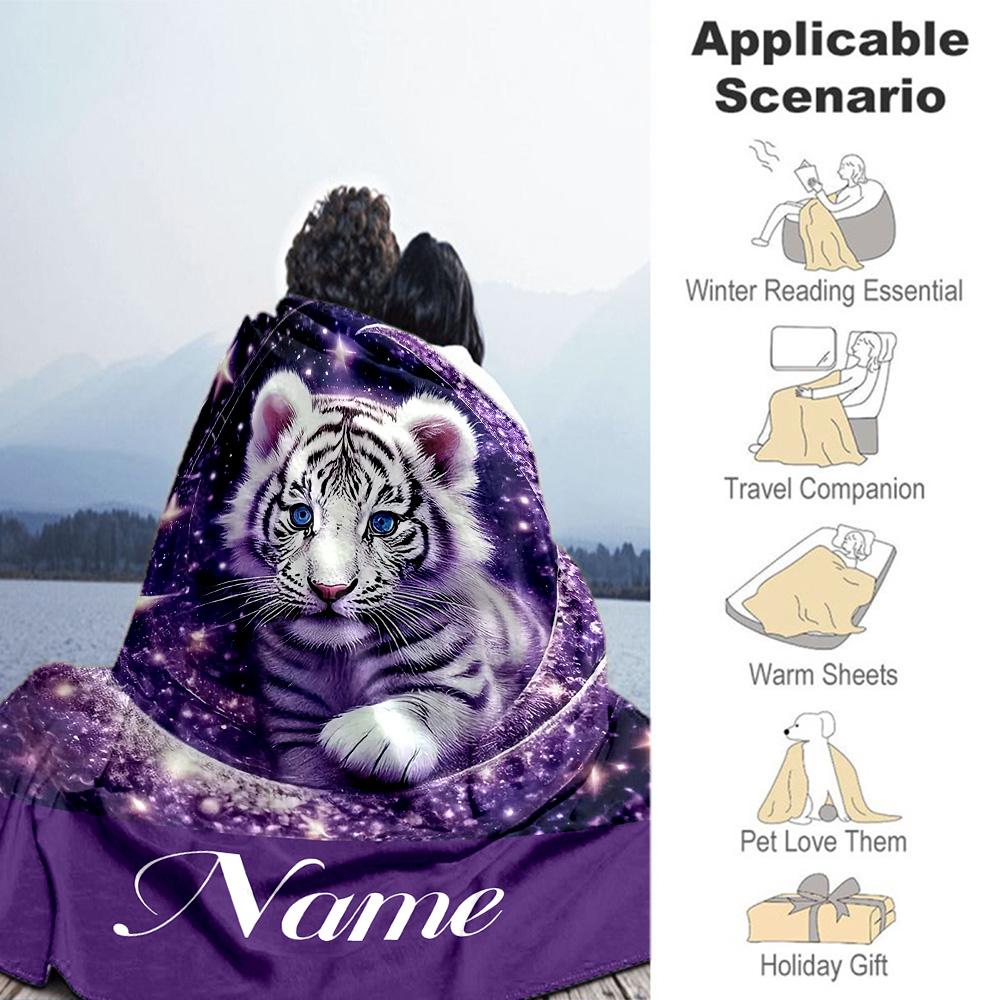 Moon Tiger Customize Text Blanket Gift Personalized Blanket Durable Comfort Great for Office Bedding Couch Sofa for All Occasions