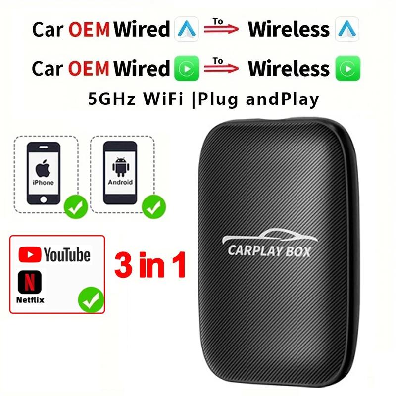 4 In 1 Universal Closed Wired To Wireless Android Auto CarPlay Adapter Tv Box Car Streaming Box Plug and Play Car Accessories