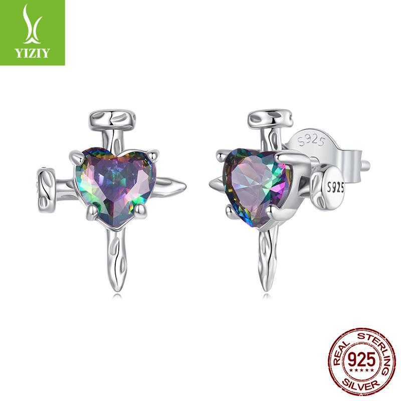 Personalized Retro Love Cross Earrings Men And Women Niche Trend S925 Sterling Silver Earrings