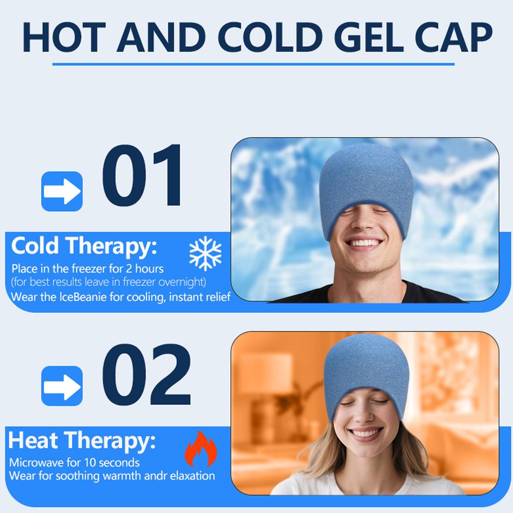 Gel Ice Hat Hot Cold Dual Use Ice Pack Head Wrap Reusable Soft Comfortable Cold Compress Cooling Gel Cap Wrap Blue