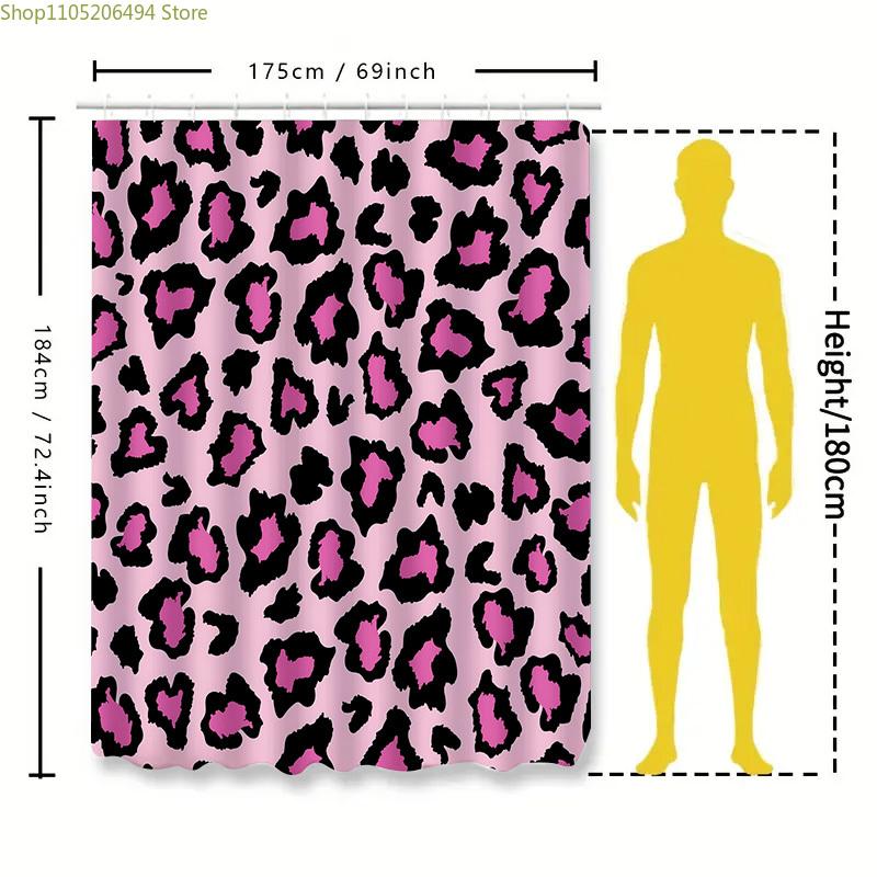 Leopard Print Shower Curtain for Bathroom Decor Pink and Black Pattern Waterproof  Durable Suitable for Wet and Dry Separation