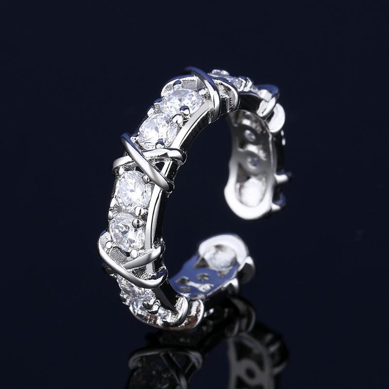 

Huajie X Cross Open Inlaid Bright Zirconia Charms Rings for Women Light Luxury Opening Ring Party Fashion Resizable Rings срібний