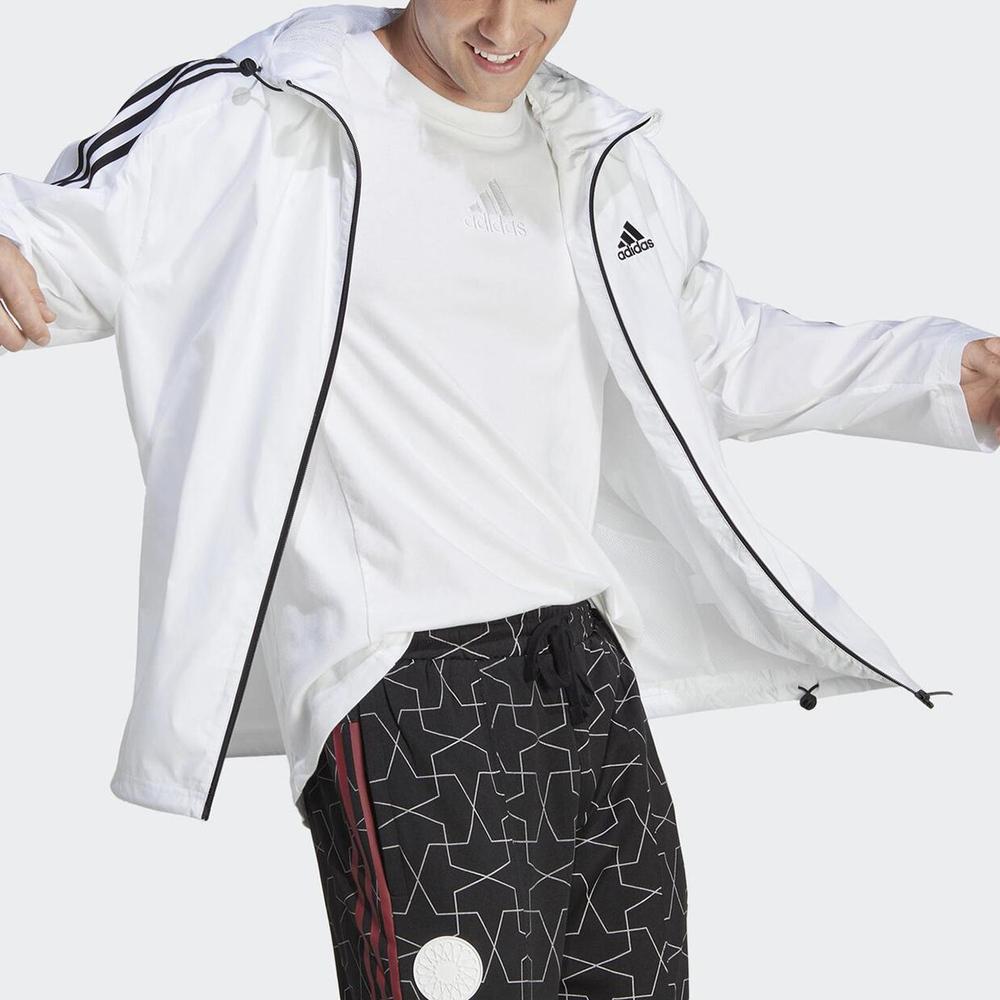 Adidas Solid Color Three-Stripe Print Logo Zip Hoodie Jacket Men Outerwear White IB0382