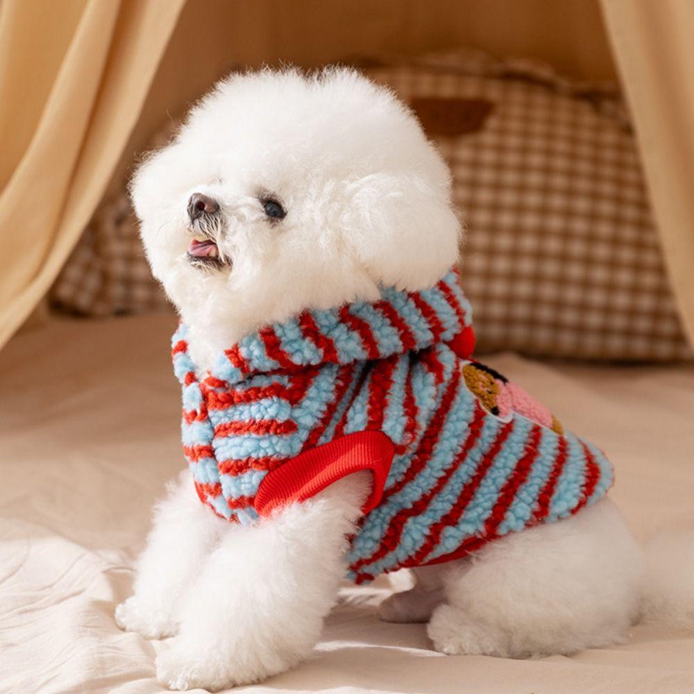 Warm Striped Dog Hoodie Cartoon Pattern Dog Base Coat Winter Dog Clothes  for Autumn Winter
