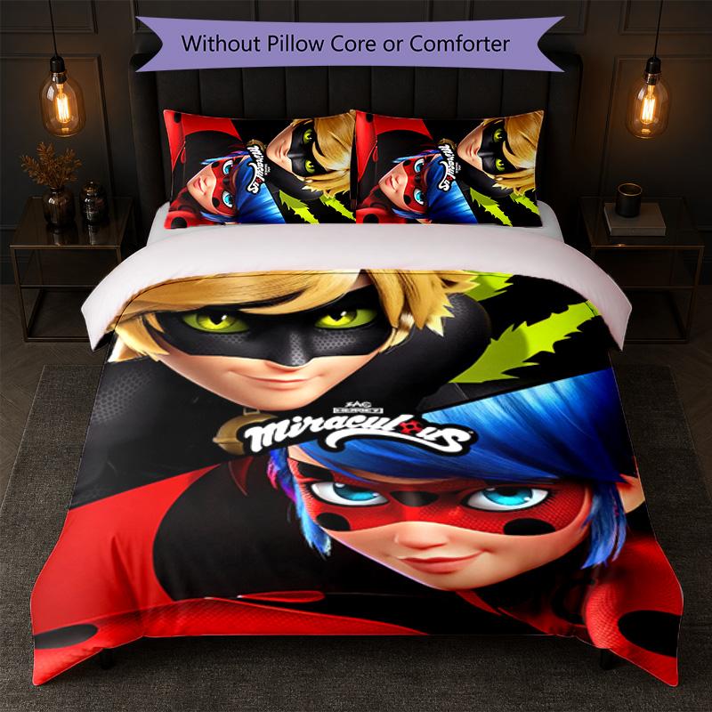 Set Copripiumino Miraculous Ladybug 3 Pezzi 1 Copripiumino e 2 Federe Biancheria da Letto Morbida per Camera da Letto Domestica
