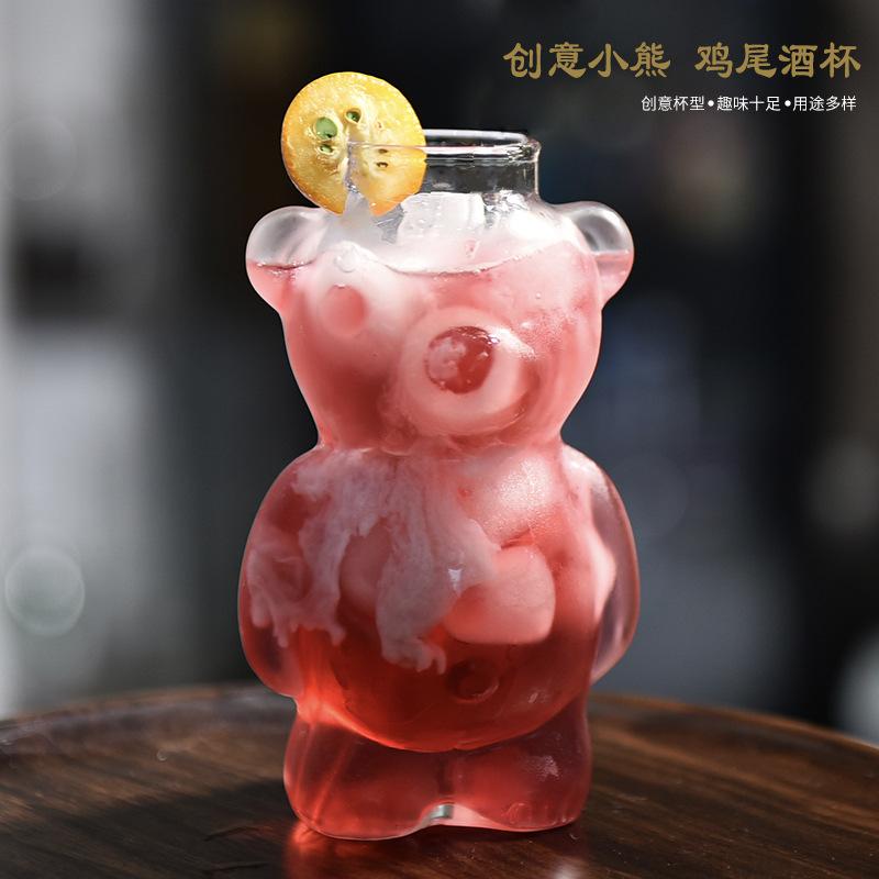 Cute Bear-Shaped Glass Drinkware Cups with Straw Household Kitchen Creativity Cartoon Cocktail Champagne Glass Coffee Mugs Gifts