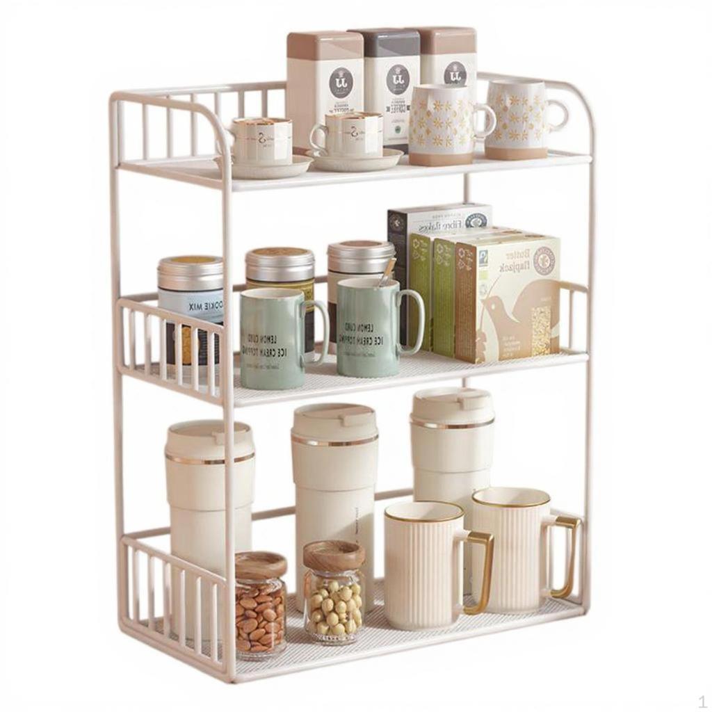 Mug Organizer, 2Tier Metal Holder, Kitchen Countertop Storage Rack Black 2Layer 40x20x35cm
