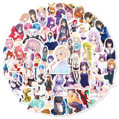 50 Non-exposed Beauty Stickers, 2D Japanese Cartoon Sexy Beauties Collection, Anime Image Stickers, Asian