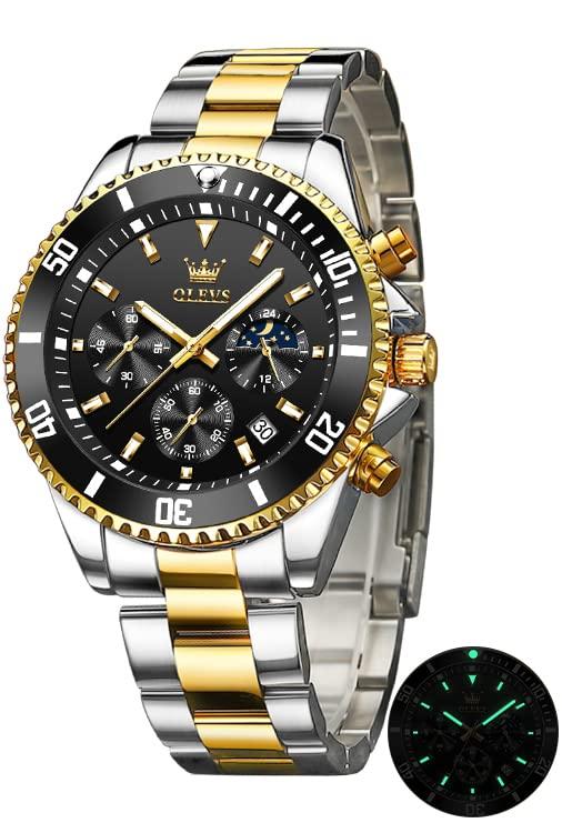 OLEVS Stylish Chronograph Popular Waterproof Quartz Luxury Wristwatch for Men Men's Watch, Brand, Movement, (Gold Black)