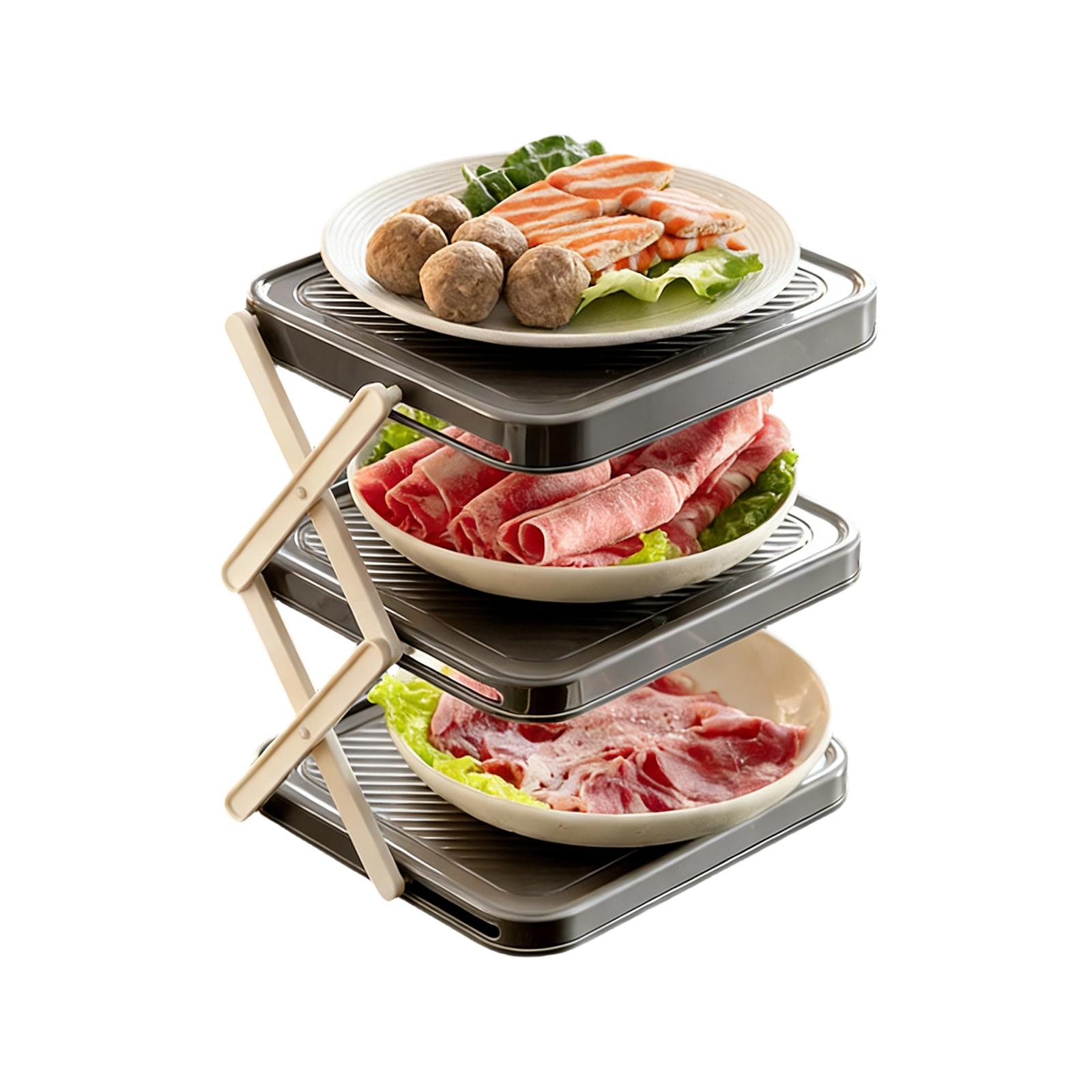 Трехуровневая складная стойка для подготовки пищи, Стойка для подготовки пищи из нержавеющей стали, Многофункциональная стойка для хранения, Складная, Компактная. One Size