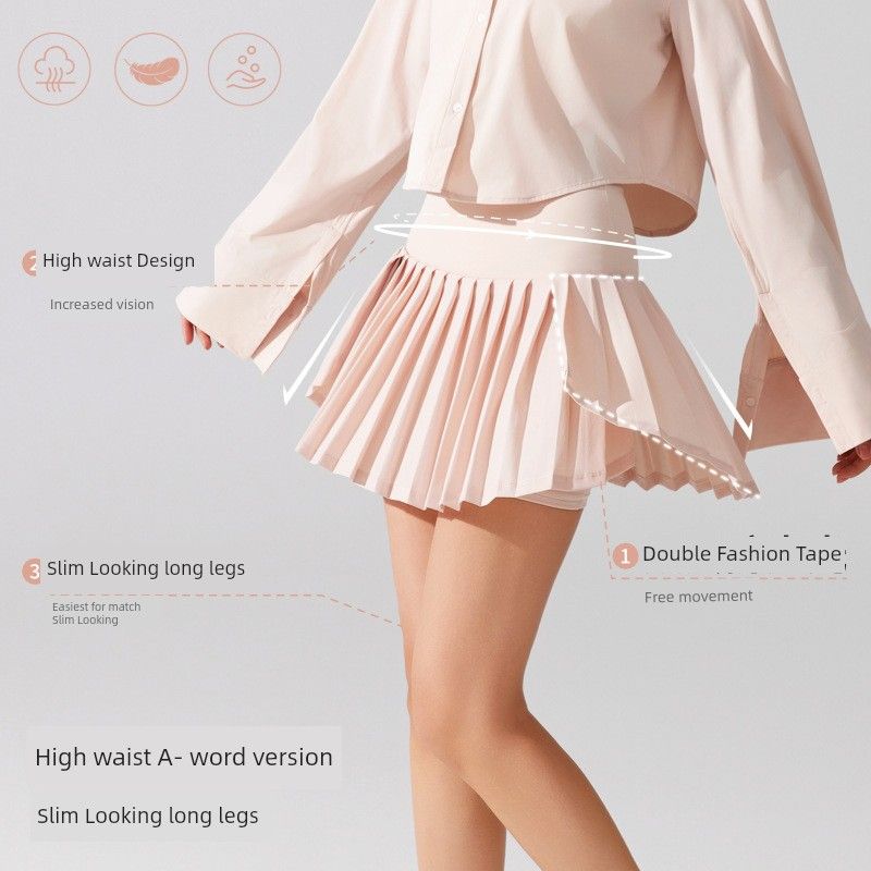 Export Pleated Sports Skirt High Waist Lining Pocket Fashion Tape Badminton Skirt Build Yoga Running Tennis Skirt