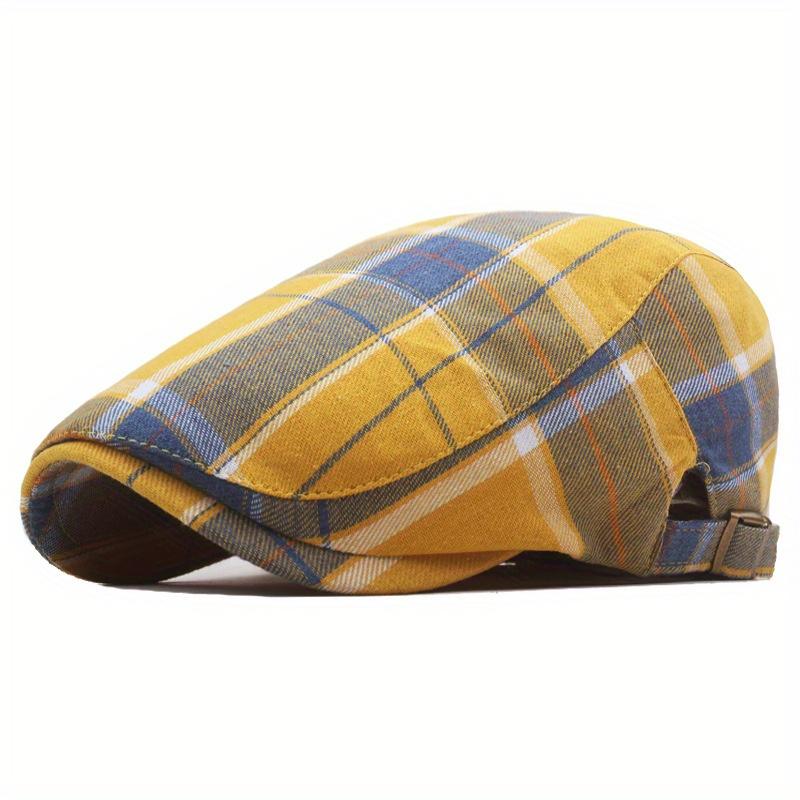 Men's Plaid Pattern Flat Cap Newsboy Hat Women Beret Cabbie Gatsby Cap