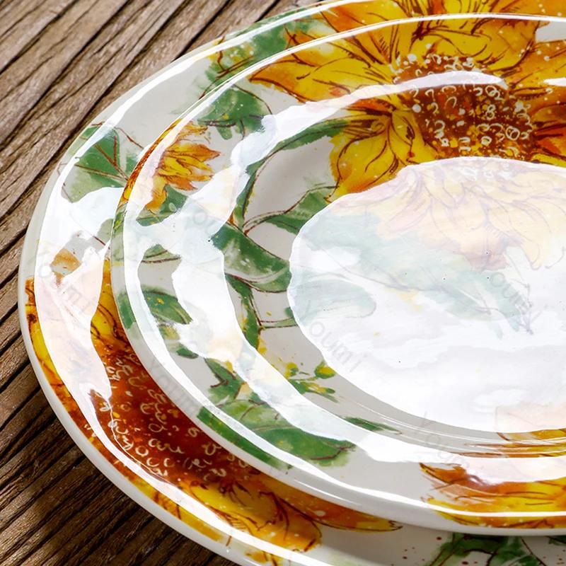 Creative Irregular Ceramic Plates Exquisite Sunflowers Plate Delicious Dishes Deep Soup Plate Afternoon Tea Dessert Tableware