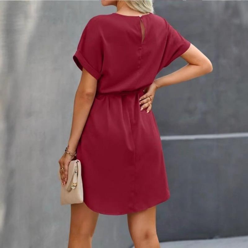 Kadın Yazlık Günlük Moda Yeni Bağcıklı Kemerli Kısa Kollu Elbise