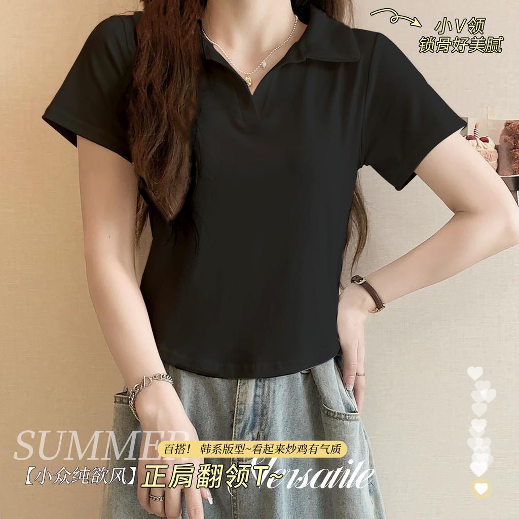 High end small lapel short-sleeved women's T-shirt