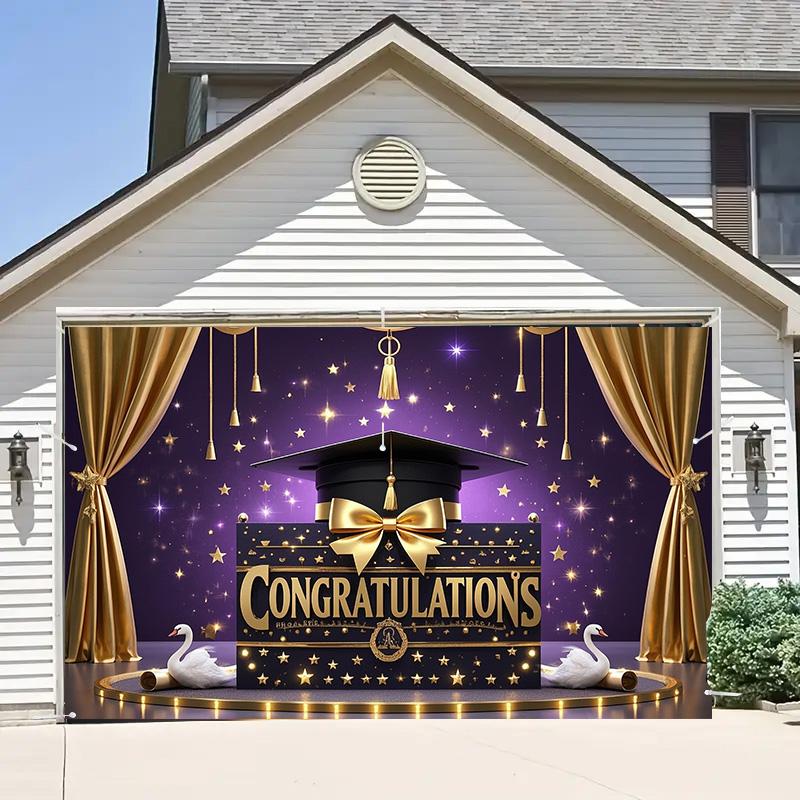 2025 Graduation Banner- Decor with Graduation Hat Design for Events,Photo Studio Backdrop,Outdoor Festivities,Graduation Party Decor