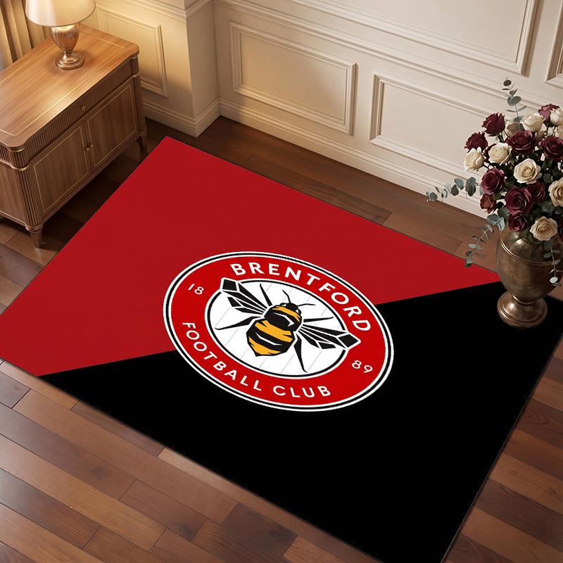 Brentford Football Print Crystal Velvet Rug, Comfortable Water Absorbent Non Slip Indoor Floor Carpet
