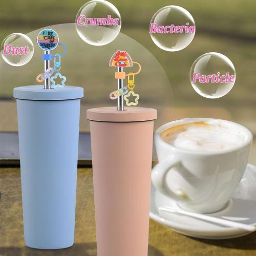 HOMMDECO Motivational Text Theme Straw Covers, Convenient Protective Silicone Tip Caps, Dustproof, Reusable, Cute Water Bottle Accessories, Decorative