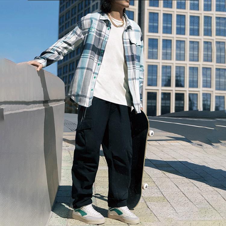 Li-Ning Color Block Plaid Long Sleeve Shirt Men shirts Spruce-Green ASHS013-2