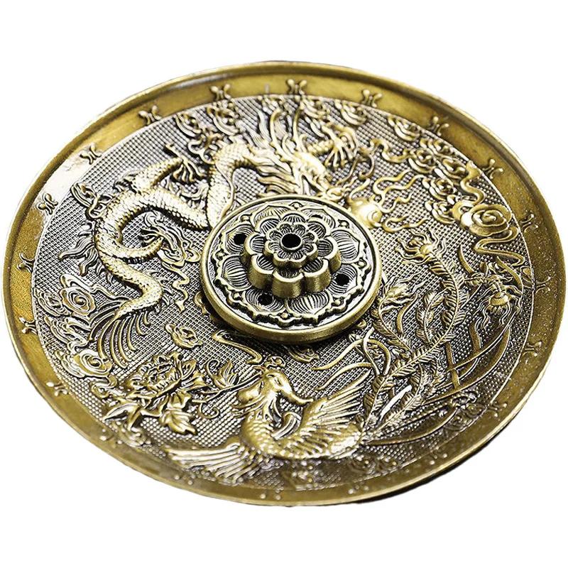 Dragon and Phoenix Bronze Incense Tray Twelve Zodiac Antique Thread Incense Holder Coil Incense Burner Indoor Sandalwood Stove