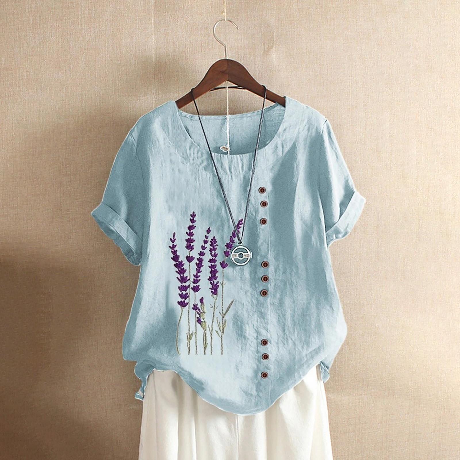 

Women Casual Plus Size Printed Loose Button Tunic Shirt Blouse Tops L синій