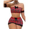 Sexy plaid maid outfit European and American college style tube top skirt suit uniform seduction lingerie