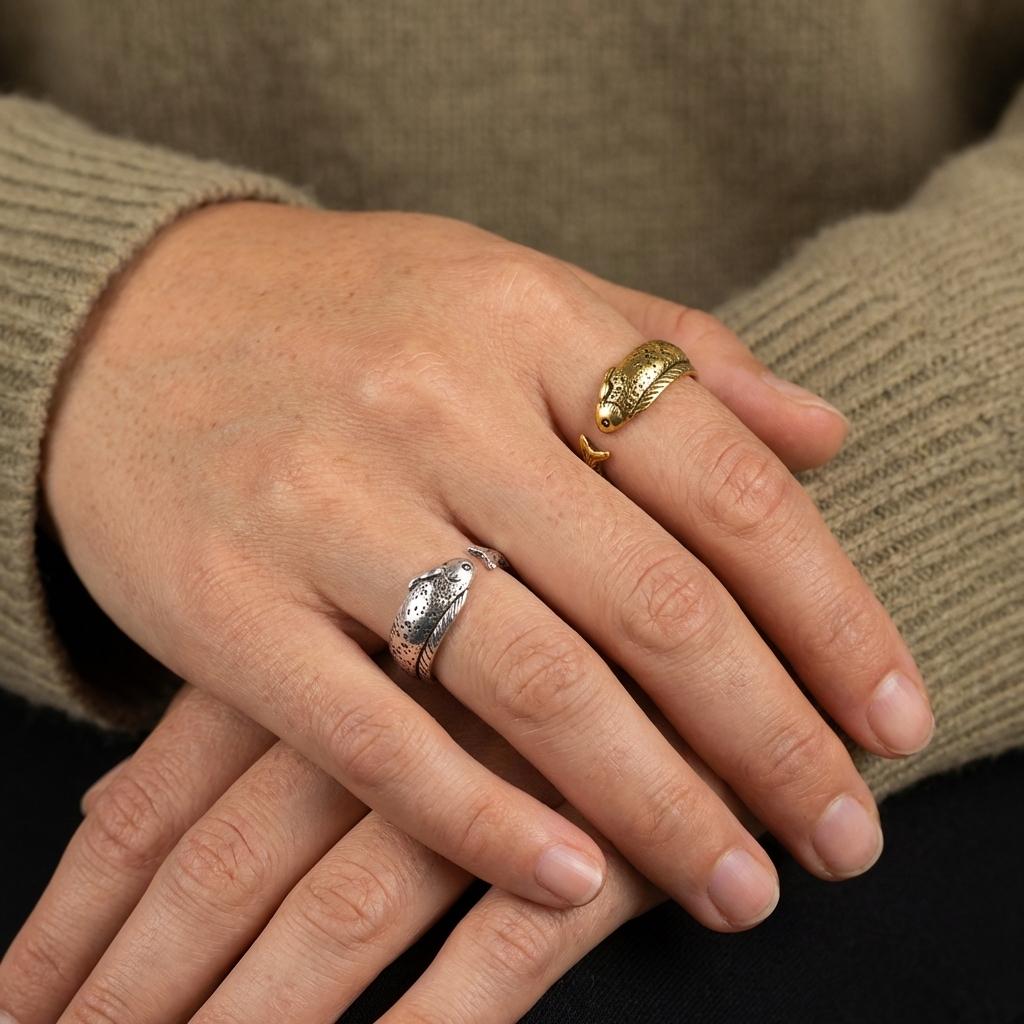 Vintage Ancient Lucky Koi Fish Charm Open Ring for Women Men Boho Animal Adjustable Rings Good Fortune Y2K Aesthetic Jewelry