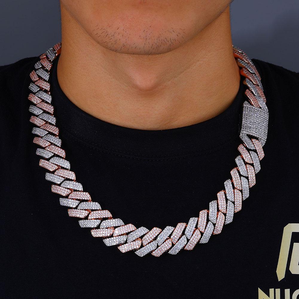 Men's Hip Hop 20mm Three-Row Zircon Rhombus Cuban Chain Full Diamond Necklace