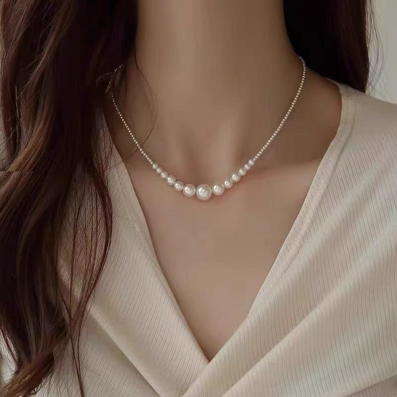 Elegante Damen S925 Sterlingsilber Perlenanhänger Halskette - Leichte Luxus Schlüsselbeinkette