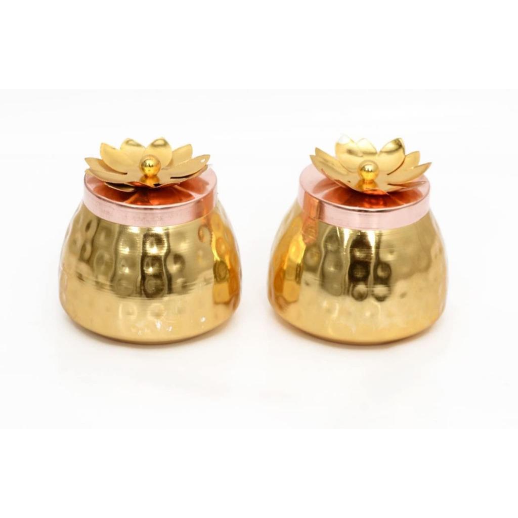 Set Of 2 Hammered Metal Gold Copper Plated Jar | Airtight Containers For Dry Fruits | Dining Table Decorative Serving Bowl