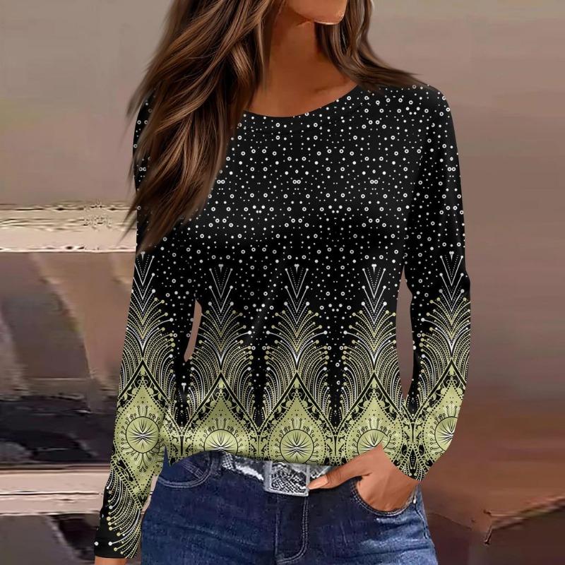 Women's T-shirt 3D Petals Falling Print Fashion Long Sleeve Round Neck Regular Top Holiday Weekend Spring and Autumn Clothing
