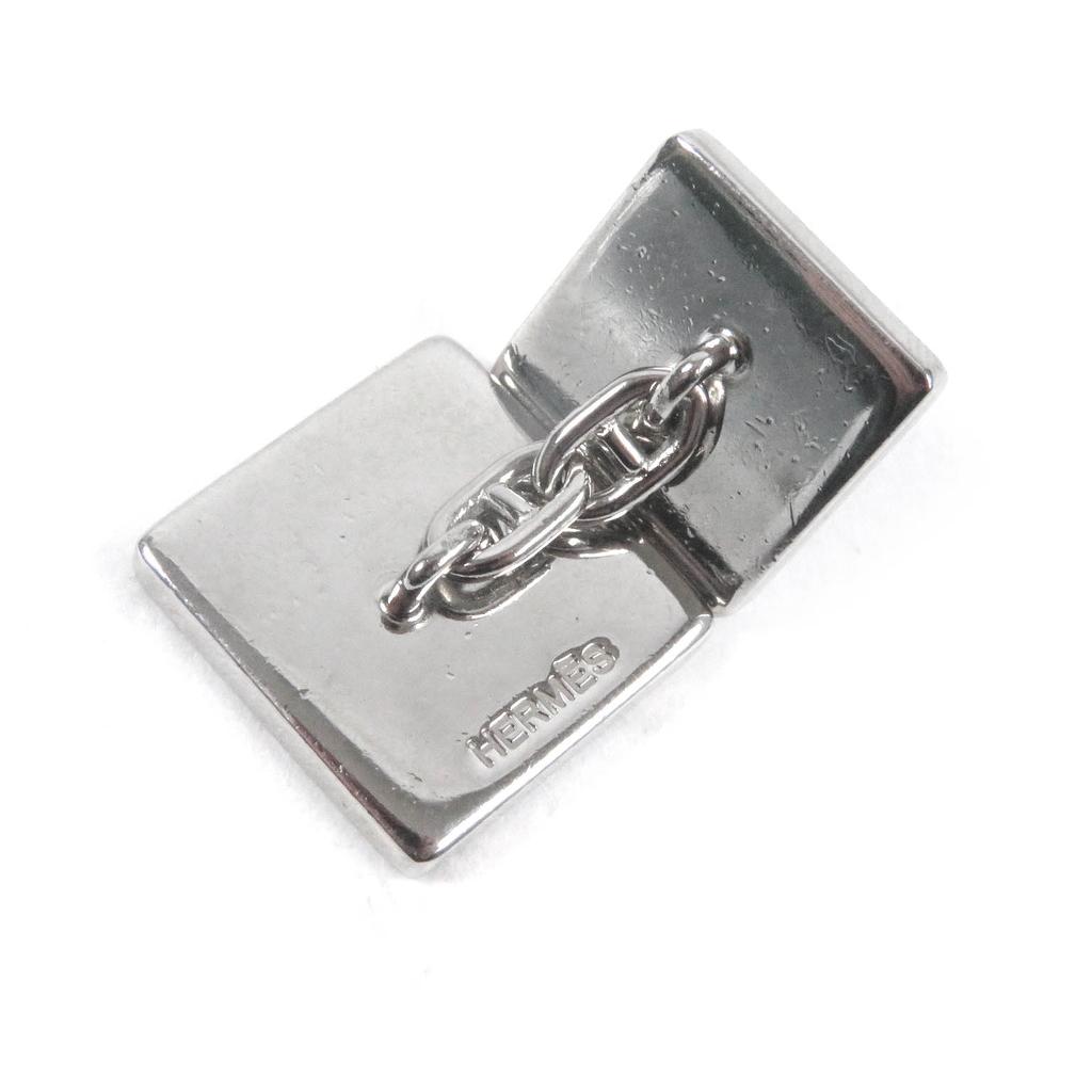 Great HERMES Cufflinks cufflinks Square Shape Chaine Dunk Silver Red mens Used