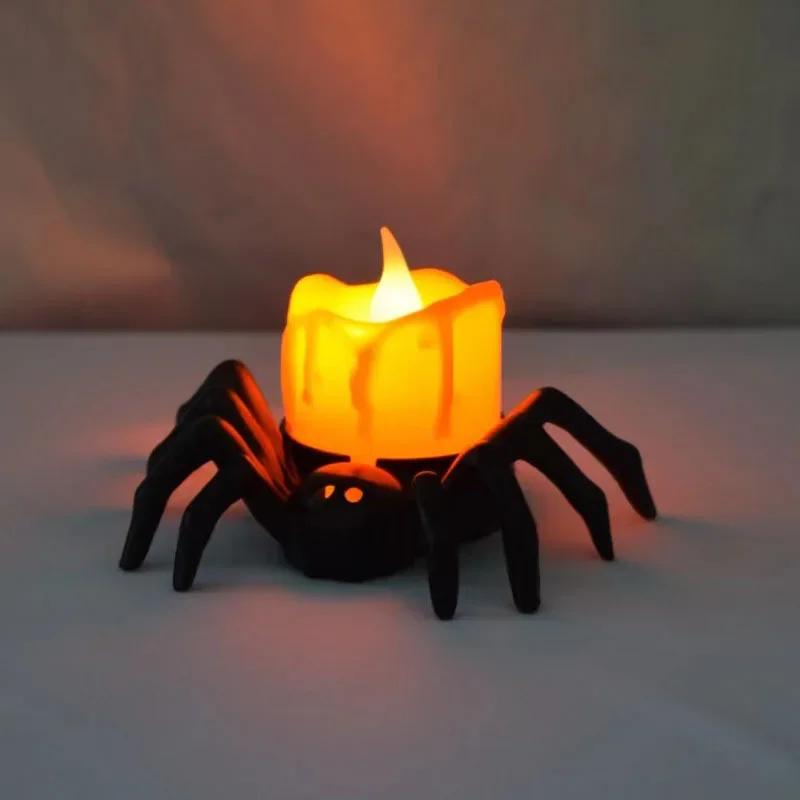 3/12/24Pcs Halloween Spider Night Light LED Horror Spider Light Spider Back Eye-popping Candle Lamp Party Decoration Props