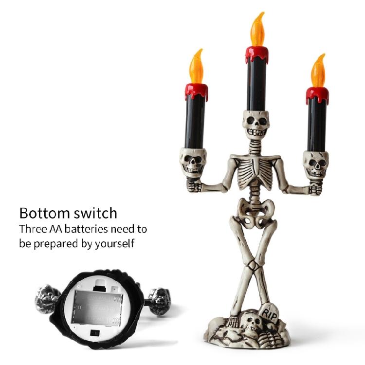Halloween Skeleton Candle Holder with Flameless Candle LED Light Decorative Table Lamp for Halloween Party Centerpieces
