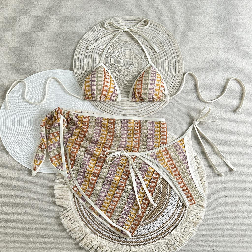 2026 Fashionable and Sexy Composite Fabric Three-piece Mesh Skirt Swimsuit Bikini Swimsuit