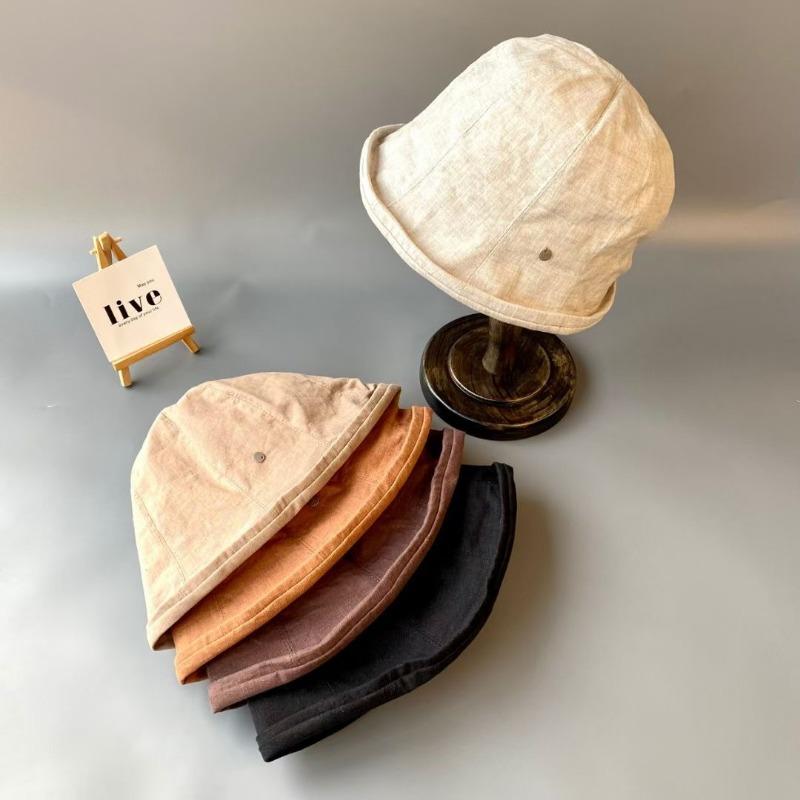Linen crimped small edge plain basin hat summer breathable thin loose sense wear versatile bucket hat couple