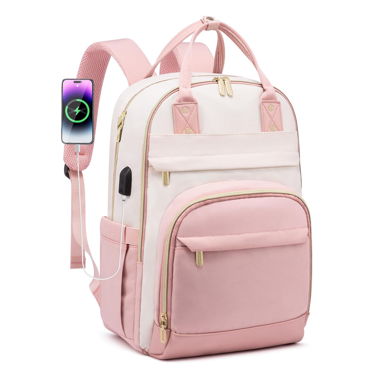 

Стильный рюкзак для ноутбука для женщин – вместительная дорожная и студенческая сумка с зарядкой через USB и замком от кражи 40.6 x 30.48 x 19.05cm розовый