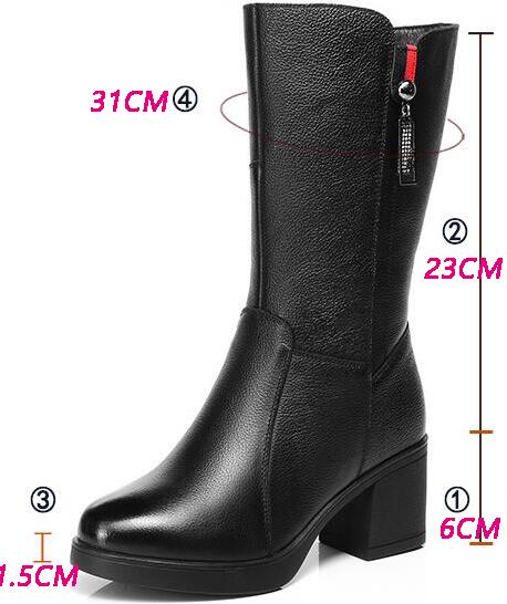 Fashion GKTINOO Women Mid-Calf Boots Winter Warm Side Zipper High Heel Booties Genuine Leather Platform Mother Shoes Female Footwear