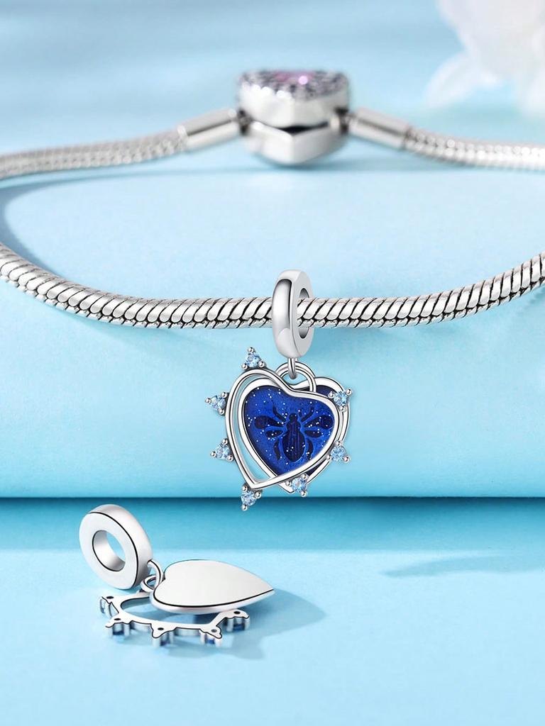 Copper Plated Original Charms Blue Valentine'S Day Love Beads Fit Bracelet Women'S Jewelry Gift