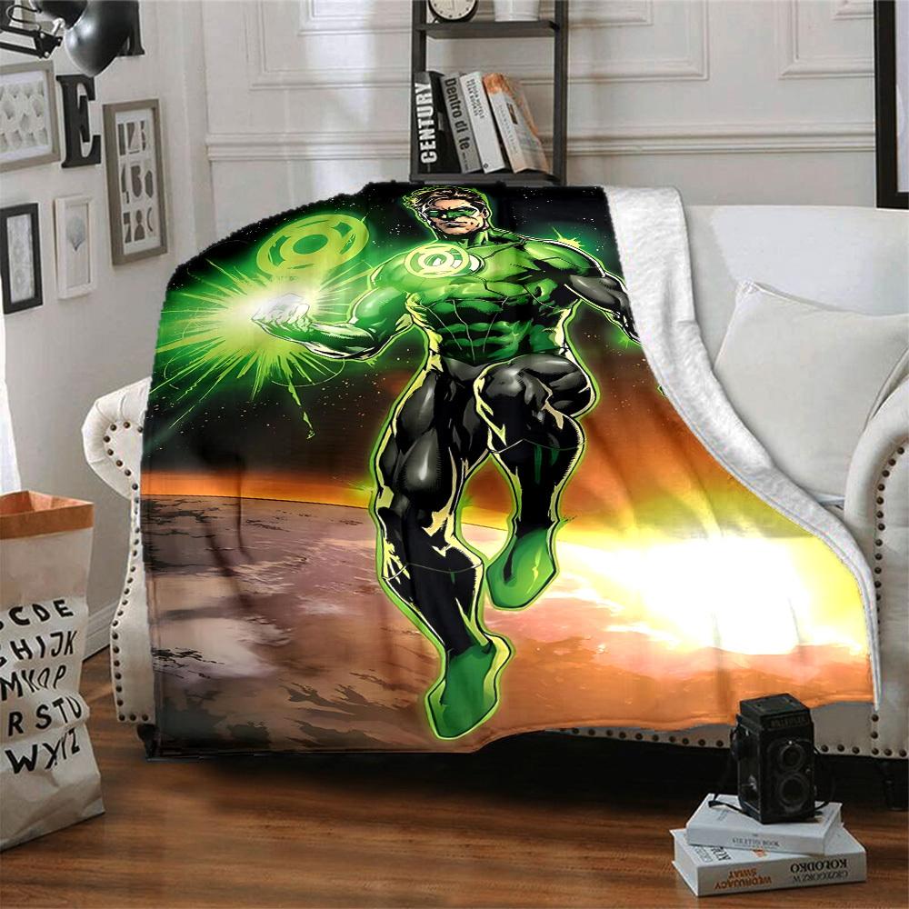 1pc Green Lantern Blanket Lightweight Flannel Throw For Sofa, Bed, Travel, Livingroom, Office, Couch, Chair, And Bed