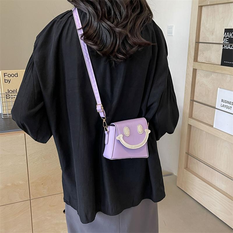 Women Smiling Face Bag PU Leather Mini Crossbody Bag Contrast Color Cartoon Shoulder Bag Female Summer Daily Bag