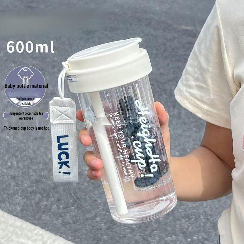 Portable Plastic Tea Infuser Cup - Large Capacity for Juice or Water 600ml