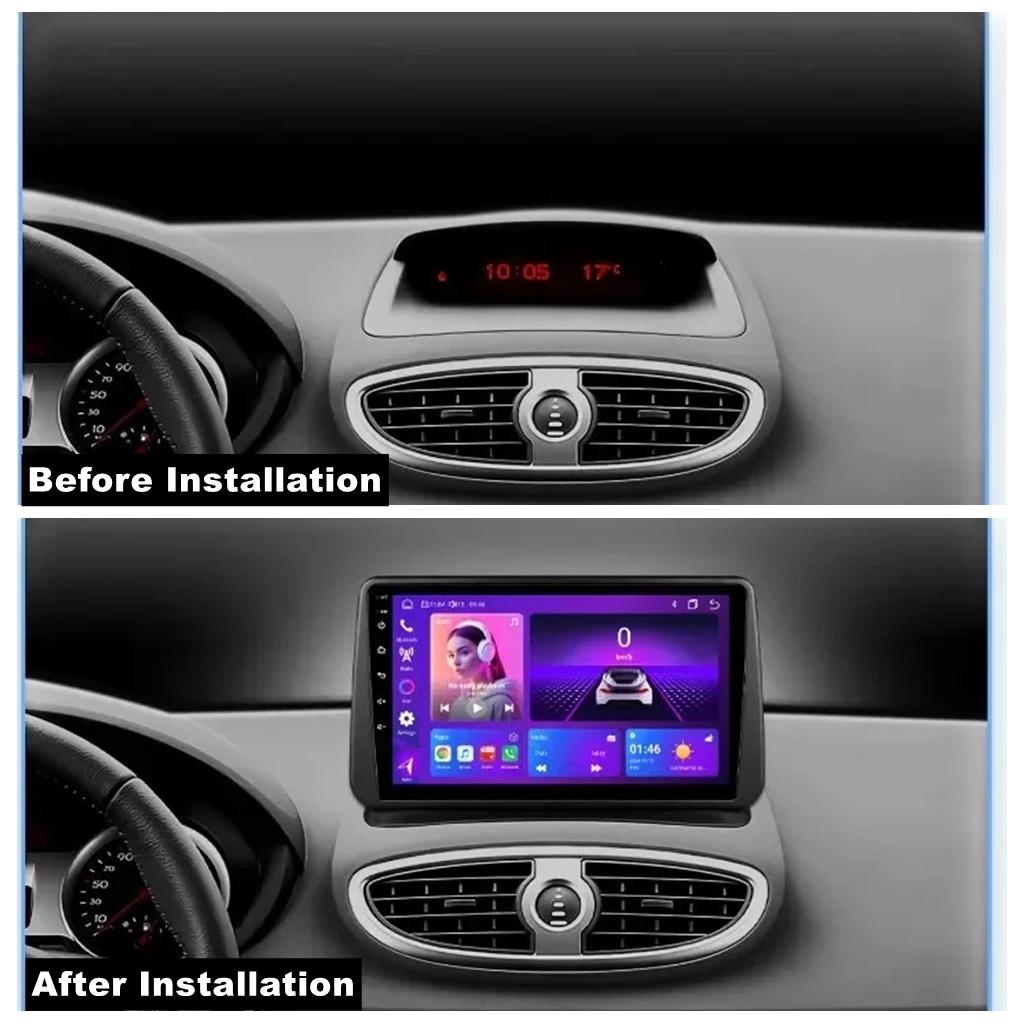Car Navigation 9-in Built-in CarPlay + Android Auto / 4 + 64G + AHD Camera + Microphone For 2005-2014 Renault Clio 3 Android 14