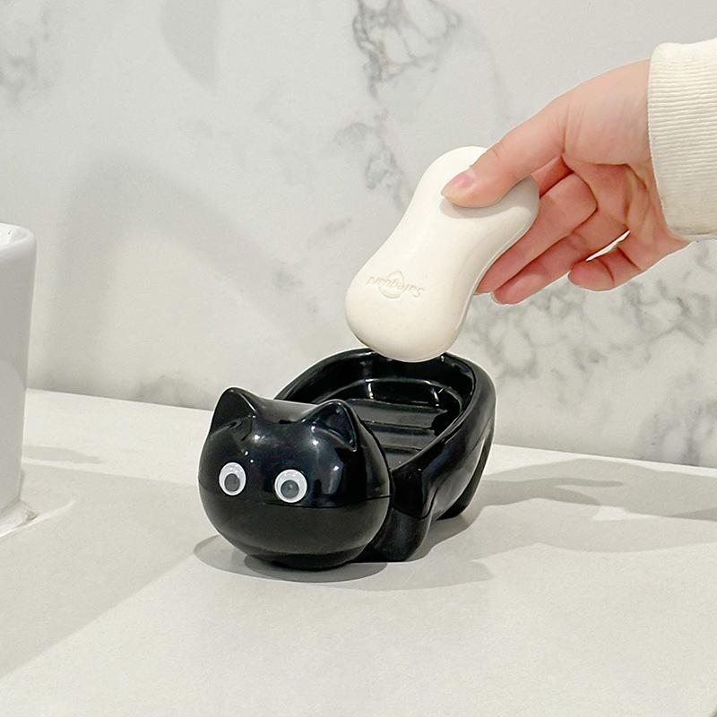 Cartoon Cute Cat Bathroom Soap Box Creative Cat Soap Box Drainage Toilet Rack Cute Soap Fat Rack Bathroom Decoration