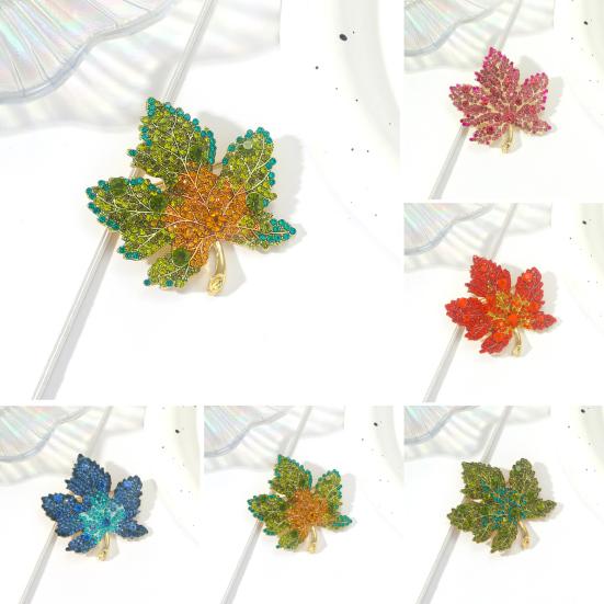 Women Brooch Rhinestone Maple Shape Collar Pin Anti-Oxidation Anti-Rust Party Evening Wear Clothes Pin Bag Scarf Sweater Brooch