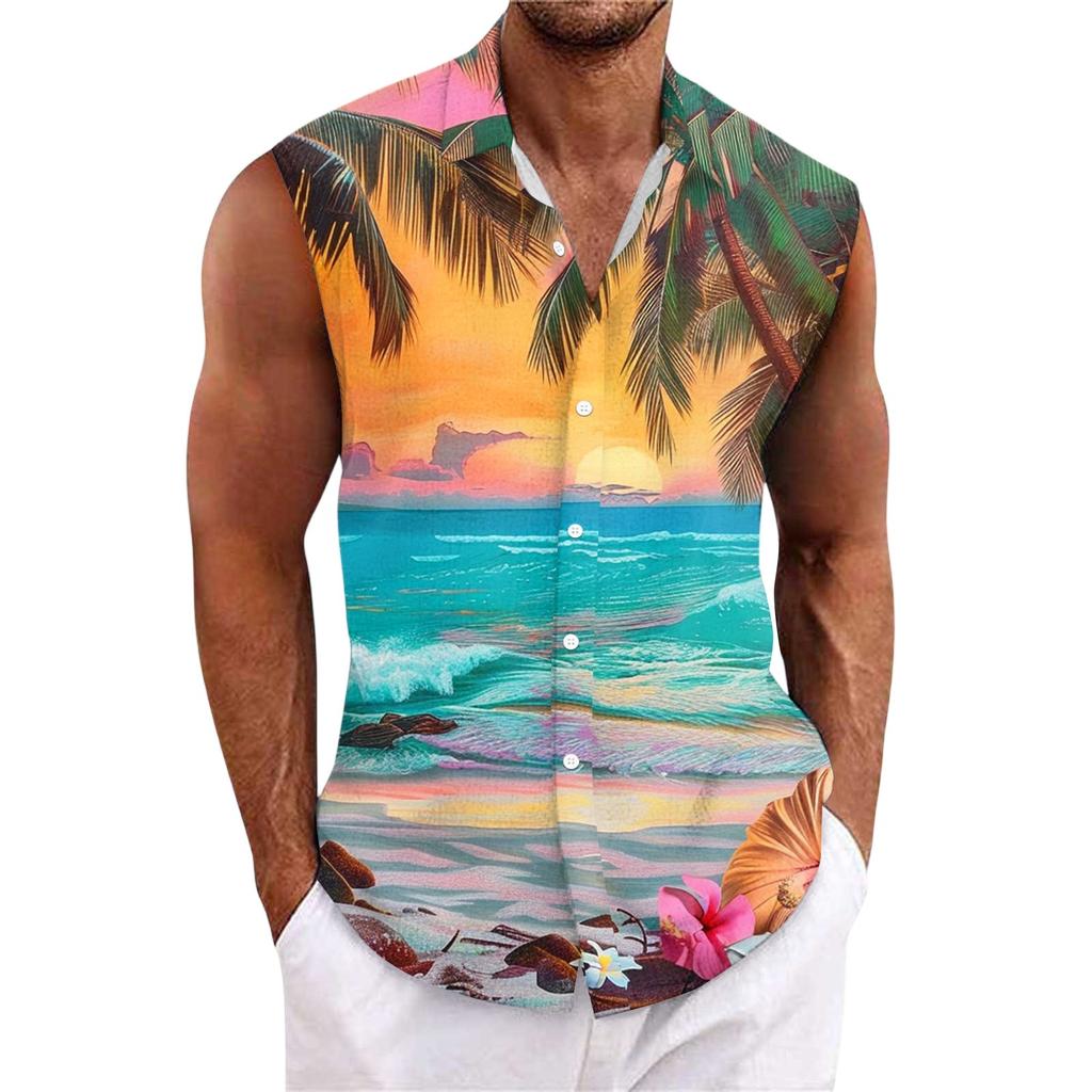 Herrskjorta med Hawaii-mönster och knappar